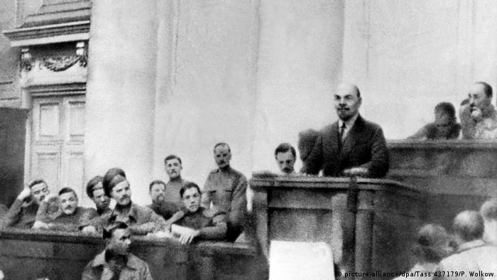 Lenin holds a speech in Petrograd in 1917