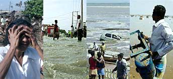 Menschen in überschwemmten Gebieten Asiens