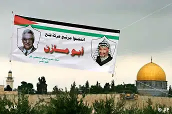 Palästinenser Wahlen Mahmud Abbas Plakat und Felsendom