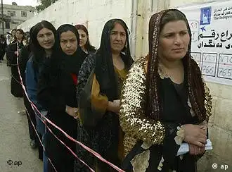 伊拉克妇女排队等待投票