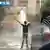 Ein Demonstrant in Syrien stellt sich einem Wasserwerfer entgegen. Bild aus einem Video, das über Youtube verbreitet wurde (Foto: dpa)