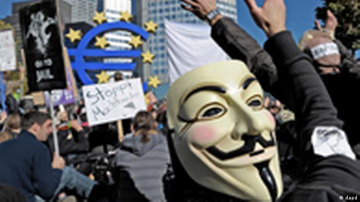 Weltweite Proteste von Kapitalismuskritikern am 15.10.2011, hier in Frankfurt (Foto: dapd)