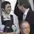 Judith Skudelny, FDP-Bundestagsabgeordnete, mit Baby im Bundestag. Rechts Bundesaußenminister Guido Westerwelle. (Foto: AP)