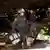 Ein Polizist trägt bei Dunkelheit einen Müllsack und andere Gegenstände (Foto: AP)