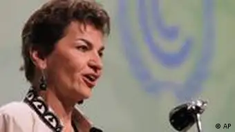 U.N. climate official Christiana Figueres speak during the opening ceremony of the climate conference in the city of Durban, South Africa, Monday, Nov 28, 2011. International negotiations have opened under the U.N. climate treaty to seek ways to curb ever-rising emissions of climate-changing pollution. South African President Jacob Zuma is to address delegates from more than 190 countries who will try to resolve differences between rich and poor countries on responsibilities for emissions cuts.(AP Photo/Schalk van Zuydam)