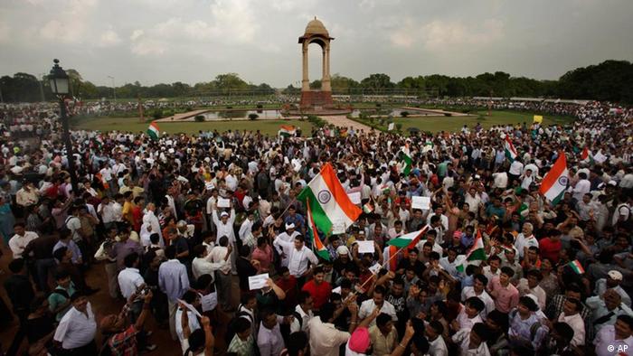 Indien Demonstration zur Unterstützung von Antikorruptionsaktivist Anna Hazare