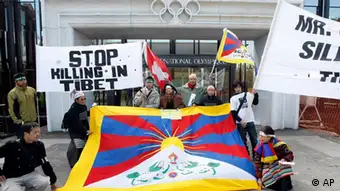 Tibet Demonstranten in Lausanne Schweiz gegen Olympia in Beijing