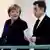 Bundeskanzlerin Angela Merkel (CDU) und der franzoesische Praesident Nicolas Sarkozy kommen am Montag (09.01.12) waehrend eines Treffens im Bundeskanzleramt in Berlin zu einer Pressekonferenz. Bundeskanzlerin Angela Merkel und Frankreichs Staatspraesident Nicolas Sarkozy machen Druck fuer die Einfuehrung einer Finanztransaktionssteuer. Merkel sagte am Montag nach einem Treffen mit Sarkozy in Berlin, sie persoenlich koenne sich eine solche Abgabe auch auf Ebene der Euro-Laender vorstellen, auch wenn es dazu noch keine Einigung in der Bundesregierung gebe. (zu dapd-Text) Foto: Axel Schmidt/dapd