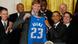 Dirk Nowitzki holds up an Obama Mavericks jersey Dirk Nowitzki holds up an Obama Mavericks jersey