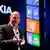 Microsoft CEO Steve Ballmer talks about the new Nokia Lumia 900 smartphone during a CES news conference, Monday, Jan. 9, 2012, in Las Vegas. The 2012 International CES tradeshow, the world's largest consumer electronics exhibition, starts Tuesday. (AP Photo/Julie Jacobson)