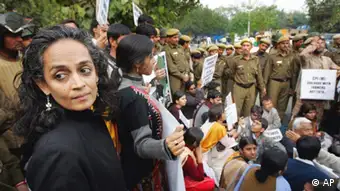 Writer and activist Arundhati Roy, left, participates in a demonstration by the activists of National Alliance of People's Movement in 2006