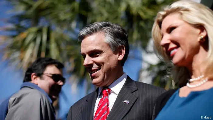 Republican presidential candidate, former Utah Gov. Jon Huntsman, accompanied by his wife Mary Kaye, right, after a campaign stop at Virginia's on King restaurant, Sunday, Jan. 15, 2012, in Charleston, S.C. (AP Photo/Matt Rourke)