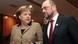 European Parliament President Martin Schulz, right, talks with German Chancellor Angela Merkel after they addressed the media at the European Parliament in Brussels, Monday, Jan. 30, 2012. European leaders will try to come up with ways to boost growth despite steep budget cuts across the continent when they meet in Brussels. (Foto:Yves Logghe/AP/dapd) European Parliament President Martin Schulz, right, talks with German Chancellor Angela Merkel after they addressed the media at the European Parliament in Brussels, Monday, Jan. 30, 2012. European leaders will try to come up with ways to boost growth despite steep budget cuts across the continent when they meet in Brussels. (Foto:Yves Logghe/AP/dapd)