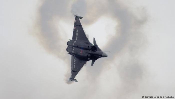 A Rafale jet fighter aircraft by Dassault Aviation makes a flight demonstration