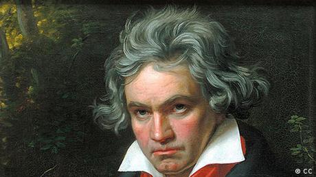 Perfil de Beethoven com partitura musical atrás de si, por Joseph Karl Stieler