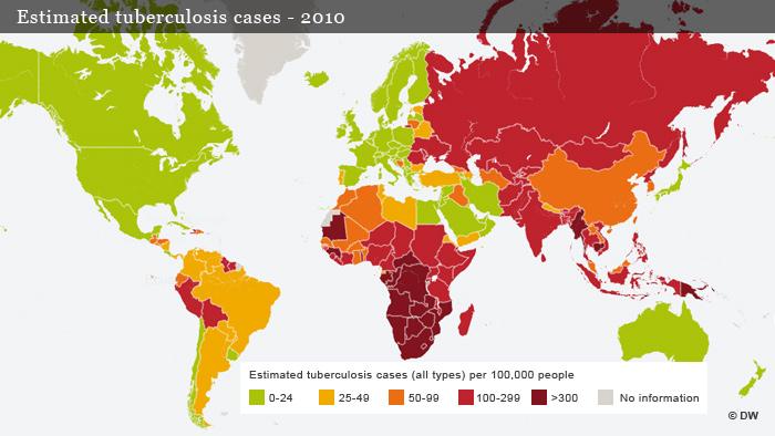 Infografik Tuberkulose-Fälle in der Welt 2010 Englisch