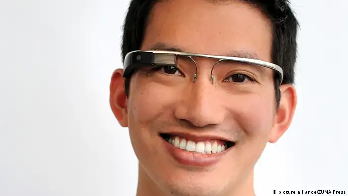 April 4, 2012 - A model wears a Google Glass. Google finally acknowledged that it's testing a prototype set of eyeglasses that can stream data to the wearer's eyes in real time