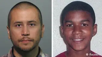 Headshots of neighborhood watch volunteer George Zimmerman (R) who has been charged with second-degree murder of unarmed black teenager Trayvon Martin (L) are seen in this combination photograph from a Seminole County, Florida, Sheriff's Office booking photograph taken on April 11, 2012 and an undated handout photo released by the Martin family public relations representative . A special prosecutor in Florida charged Zimmerman with second-degree murder on April 11, 2012 in the shooting death of Martin, a move protesters had demanded for weeks in a racially charged case that has riveted the United States. REUTERS/Handouts (UNITED STATES - Tags: CRIME LAW POLITICS) THIS IMAGE HAS BEEN SUPPLIED BY A THIRD PARTY. IT IS DISTRIBUTED BY REUTERS, AS A SERVICE TO CLIENTS. FOR EDITORIAL USE ONLY. NOT FOR SALE FOR MARKETING OR ADVERTISING CAMPAIGNS. THIS IMAGE HAS BEEN SUPPLIED BY A THIRD PARTY. IT IS DISTRIBUTED BY REUTERS, AS A SERVICE TO CLIENTS