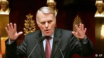 Opposition Socialist Party leader in the French National Assembly, Jean-Marc Ayrault, gestures as he speaks during a debate at the French National Assembly in Paris, Tuesday, April 1, 2008. The French prime minister Francois Fillon said Tuesday that his country could contribute several hundred more troops to reinforce the fight against the Taliban and their al-Qaida allies in Afghanistan. (AP Photo/Francois Mori)