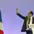 Francois Hollande, Socialist Party candidate for the 2012 French presidential election, waves to supporters in Tulle before his speech, after early results in the first round vote of the 2012 French presidential election