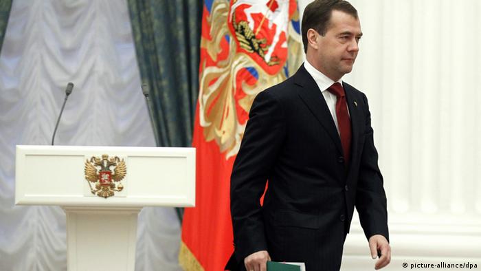 Dmitry Medvedev leaves podium