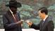 South Sudan President Salva Kiir Mayardit (L) and his Chinese counterpart Hu Jintao toast during a signing ceremony at the Great Hall of the People in Beijing April 24, 2012. South Sudan President Salva Kiir Mayardit (L) and his Chinese counterpart Hu Jintao toast during a signing ceremony at the Great Hall of the People in Beijing April 24, 2012.