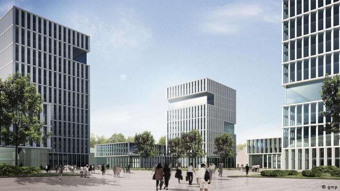 Bürogebäude im deutsch-chinesischen Ökopark nach dem Entwurf des Archiktekturbüros gmp (Foto: gmp).