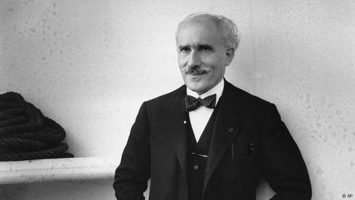 Italian orchestral conductor Arturo Toscanini poses on the ocean liner Manhattan in New York City.