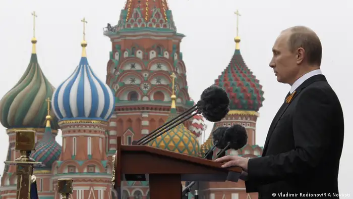 1116144 Russia, Moscow. 05/09/2012 May 9, 2012. Russian President Vladimir Putin speaking before the Victory Day parade on Red Square marking the 67th anniversary of the victory in the Great Patriotic War. Vladimir Rodionov/RIA Novosti