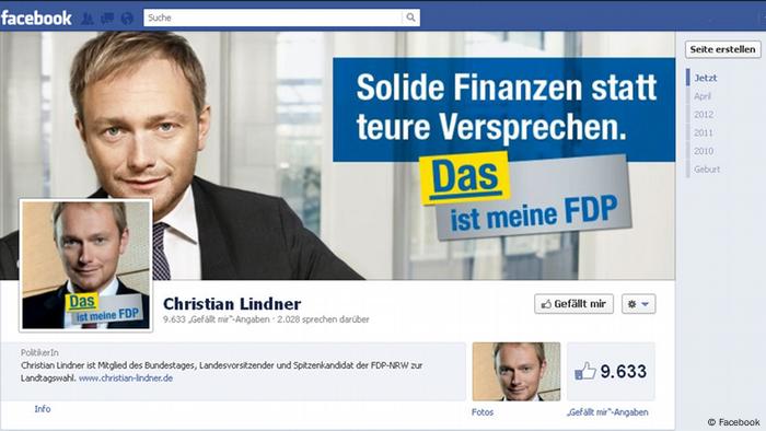 Die Facebook-Fanpage von Christian Lindner, Sreenshot vom 9.5.2012 (Foto: DW)