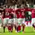 Danish players celebrate after defeating Portugal 2 -1 in the group H EURO 2012 qualifying match