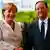German Chancellor Angela Merkel welcomes French President Francois Hollande at the Chancellery in Berlin, May 15, 2012. Hollande called for a European pact for growth to balance out German-driven austerity measures in his inaugural address on Tuesday, hours before taking his challenge to Chancellor Angela Merkel in Berlin. Sworn in with all the pomp of the French Republic, Hollande won support from Germany's opposition Social Democrats (SPD), who vowed to use their parliamentary blocking power to delay ratifying a European budget discipline treaty until Merkel accepts accompanying measures to boost growth and jobs. REUTERS/Fabrizio Bensch (GERMANY - Tags: POLITICS)