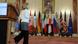 epa03180285 US Secretary of State Hillary Clinton turns away from the podium after delivering remarks following the G8 ministerial meeting, in the Benjamin Franklin State Dining room at the State Department in Washington DC, USA, 12 April 2012. Foreign Ministers of the Group of Eight leading industrialized nations met in Washington to discuss a variety of issues including North Korea's missile launch plans, the outbreak of violence in Syria and nuclear talks with Iran. The G8 summit will be held at Camp David, outside Washington, next month. EPA/MICHAEL REYNOLDS epa03180285 US Secretary of State Hillary Clinton turns away from the podium after delivering remarks following the G8 ministerial meeting, in the Benjamin Franklin State Dining room at the State Department in Washington DC, USA, 12 April 2012. Foreign Ministers of the Group of Eight leading industrialized nations met in Washington to discuss a variety of issues including North Korea's missile launch plans, the outbreak of violence in Syria and nuclear talks with Iran. The G8 summit will be held at Camp David, outside Washington, next month. EPA/MICHAEL REYNOLDS