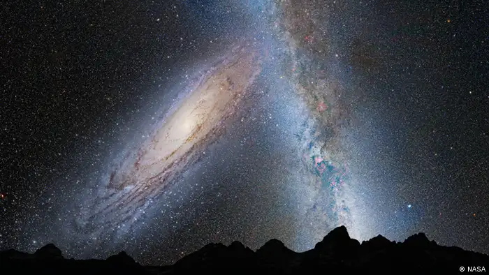 Hubble Milchstraße Andromeda Position in 3.75 Milliarden Jahren