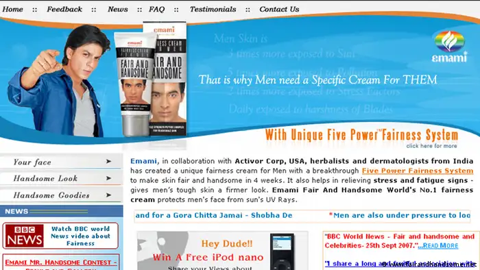 Screenshot www.fairandhandsome.net Fairness Creams
