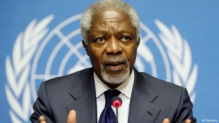 Joint Special Envoy of the United Nations and the Arab League for Syria Kofi Annan gestures during a news conference after the meeting of the Action Group on Syria at the United Nations European headquarters in Geneva, June 30, 2012. REUTERS/Valentin Flauraud (SWITZERLAND - Tags: POLITICS HEADSHOT)
