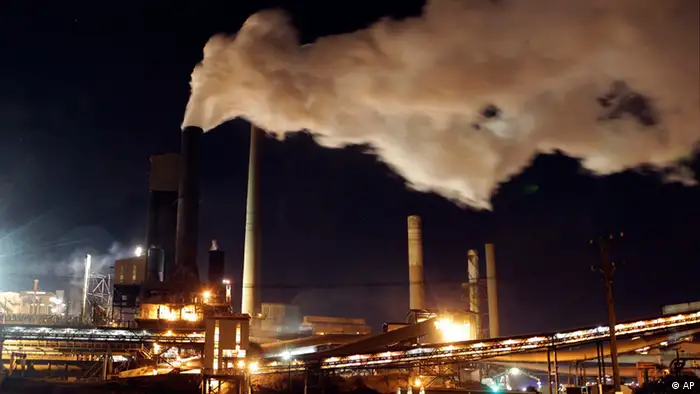 Smoke billows out of chimney stacks at a steelworks in Australia.