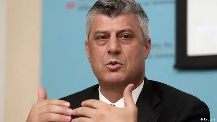Kosovo's Prime Minister Hashim Thaci addresses a news conference after a meeting of the International Steering Group for Kosovo in Vienna July 2, 2012. REUTERS/Heinz-Peter Bader (AUSTRIA - Tags: POLITICS HEADSHOT)