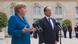 German Chancellor Angela Merkel, left, and French President Francois Hollande speak to reporters prior to their meeting at the Elysee Palace, Wednesday, June 27, 2012. Germany's Chancellor Angela Merkel says she hopes European leaders adopt a €130 billion ($162 billion) stimulus package this week, in a gesture to French President Francois Hollande despite their differences over how to end Europe's spiraling debt crisis. The two leaders went into talks Wednesday night sharply opposed over whether to share debt among the 17 nations that use the euro, and how much sovereignty to surrender over national budgets. (Foto:Michel Euler/AP/dapd) German Chancellor Angela Merkel, left, and French President Francois Hollande speak to reporters prior to their meeting at the Elysee Palace, Wednesday, June 27, 2012. Germany's Chancellor Angela Merkel says she hopes European leaders adopt a €130 billion ($162 billion) stimulus package this week, in a gesture to French President Francois Hollande despite their differences over how to end Europe's spiraling debt crisis. The two leaders went into talks Wednesday night sharply opposed over whether to share debt among the 17 nations that use the euro, and how much sovereignty to surrender over national budgets. (Foto:Michel Euler/AP/dapd)
