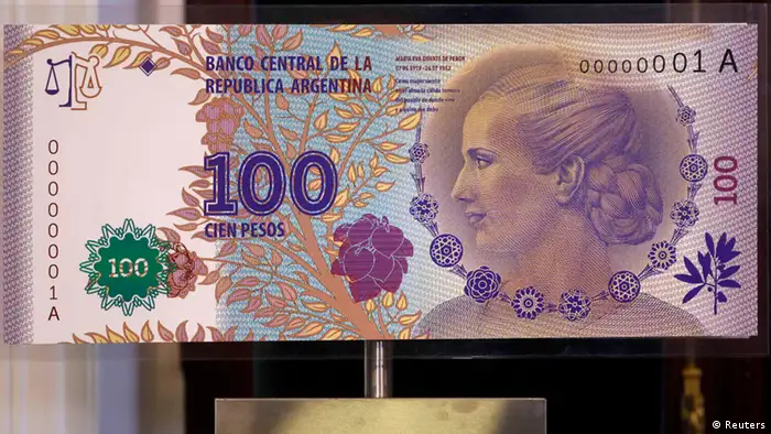 Imagen de Eva Perón en un billete de 100 pesos argentinos.