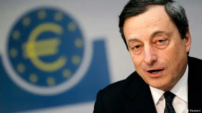 European Central Bank (ECB) President Mario Draghi speaks during the monthly news conference in Frankfurt June 6, 2012. Nine months after taking its helm, August 1, 2012, Mario Draghi is reshaping the European Central Bank and encouraging policymakers to explore options they never considered before - though markets are still unsure where he will lead them next. Picture taken June 6, 2012. REUTERS/Alex Domanski/Files (GERMANY - Tags: BUSINESS)