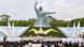 A ceremony is held in front of the Statue of Peace at Nagasaki Peace Park A ceremony is held in front of the Statue of Peace at Nagasaki Peace Park