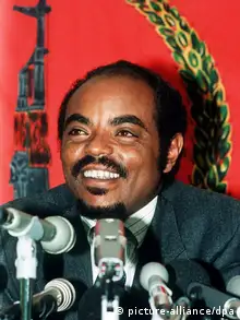 Meles Zenawi, der Führer der äthiopischen Revolutionär-Demokratischen Volksfront (EPRDF), am 28.5.1991 in London während einer Pressekonferenz. Zenawi hielt sich zu Friedensgesprächen in London auf.