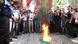 Protesters burn a flag in front of the Hungarian consulate during a rally in Yerevan, Armenia Protesters burn a flag in front of the Hungarian consulate during a rally in Yerevan, Armenia