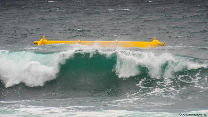 A device rides a wave at the Orkney wave energy testing site in Billia Croo
