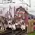 Samajwadi Party activists block a train during a strike in Allahabad, India