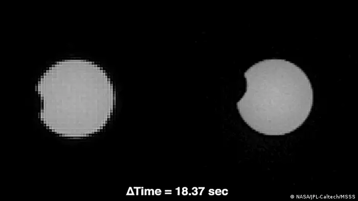 Eine partielle Sonnenfinsternis, aufgenommen von Curiosity.
Image credit: NASA/JPL-Caltech/MSSS