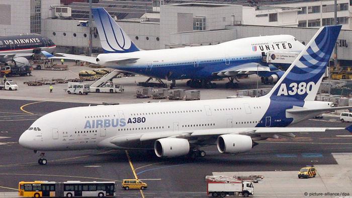 An Airbus A380 and Boeing 747 at Frankfurt Airport