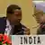 Indian Prime Minister Manmohan Singh (R) listens as Tanzanian President and African Union President Jakaya Mrisho Kikwete speaks during the first India-Africa Forum Summit in New Delhi on April 9, 2008. India sought to deepen strategic and economic ties with resource-rich Africa as it held its first summit meeting with African leaders and sweetened the pot by offering financial help.Indian Premier Manmohan Singh, playing host to the presidents of five African states and senior leaders of nine other countries, announced export tariffs cuts that he said would benefit 34 of Africa's 53 countries. AFP PHOTO/Findlay KEMBER (Photo credit should read FINDLAY KEMBER/AFP/Getty Images)