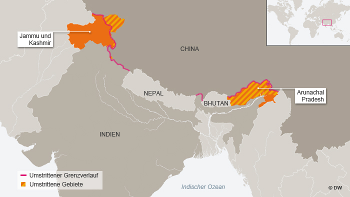 Karte Indien China umstrittene Gebiete Deutsch